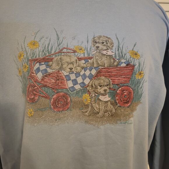 Vintage 80s Puppy Graphic Sweatshirt Carol Reed Blue Oversized M L - Picture 4 of 8